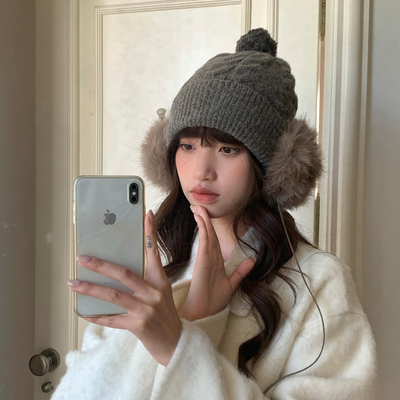 博主同款毛绒护耳帽冷帽