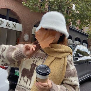 兔毛盆帽渔夫帽保暖秋冬季 百搭日系可爱毛绒气质温柔白色帽子 韩版