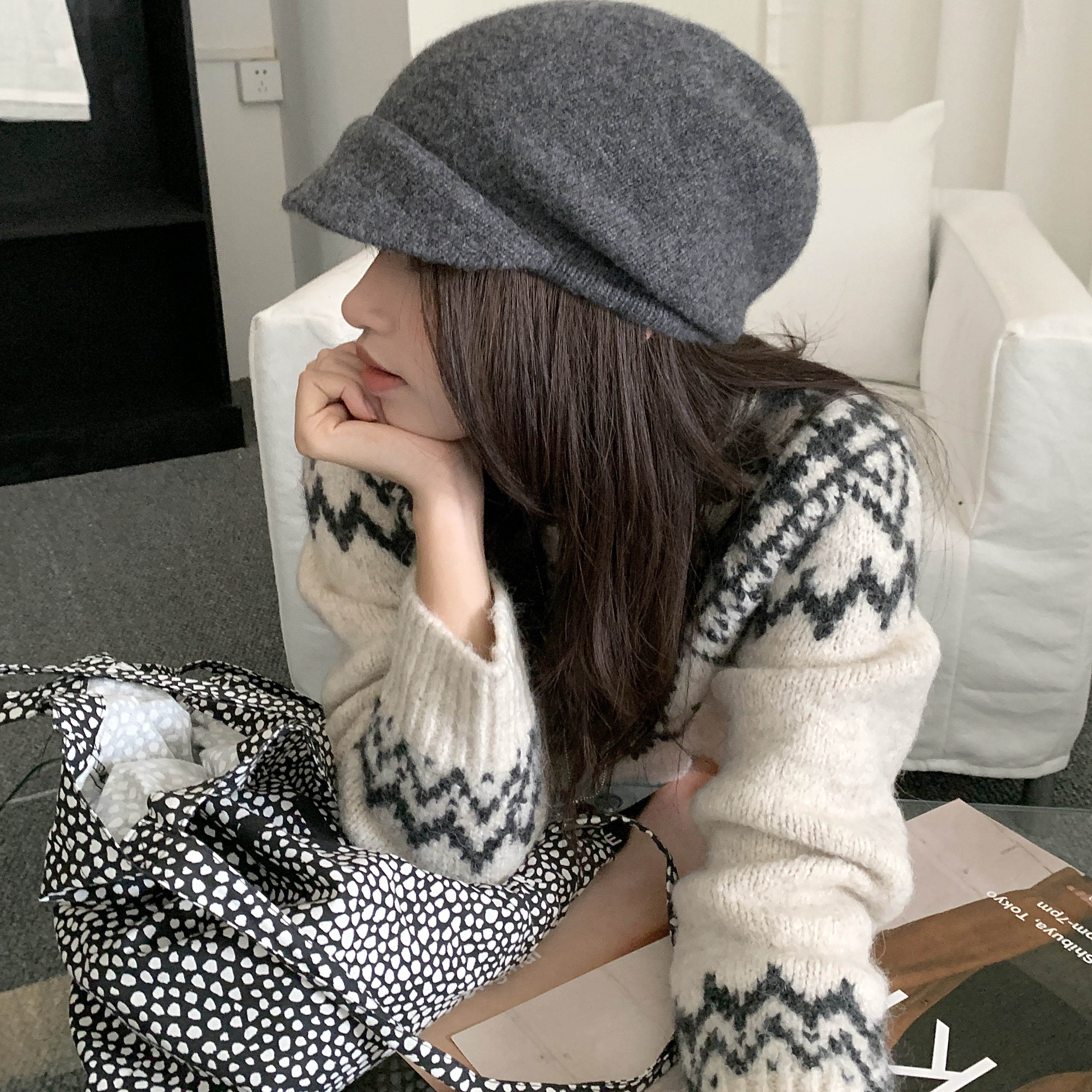 100%羊毛针织帽短檐鸭舌帽