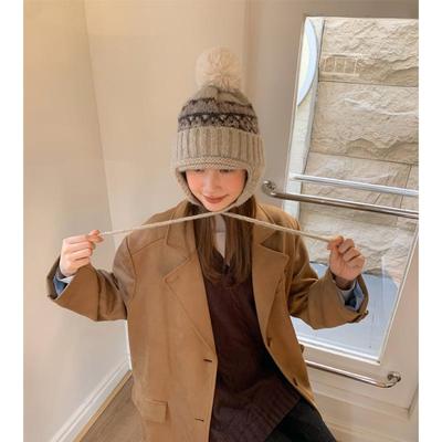 Deepsea深海 费尔岛复古毛线帽子女加厚保暖护耳雷锋帽秋冬针织帽