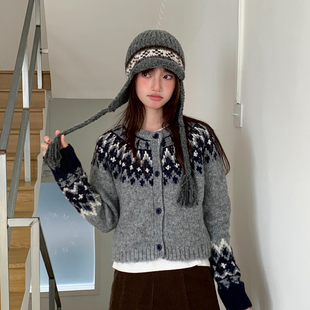 Deepsea深海韩国费尔岛风针织毛线帽子女冬季可爱护耳帽显脸小
