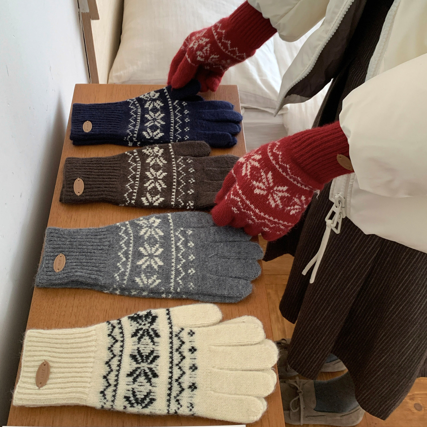 Deepsea深海 韩系费尔岛雪花针织提花手套男女冬季保暖防寒可触屏,服饰配件/皮带/帽子/围巾,手套,淘宝优惠券,粉丝福利购,淘宝优惠卷