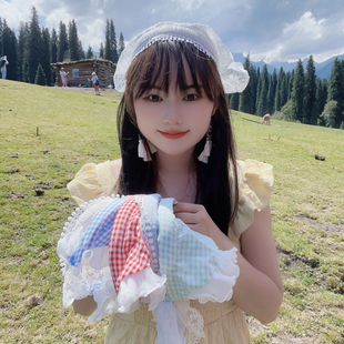 发箍版法式蕾丝三角头巾田园风气质丝巾发箍包头拍照网红头饰