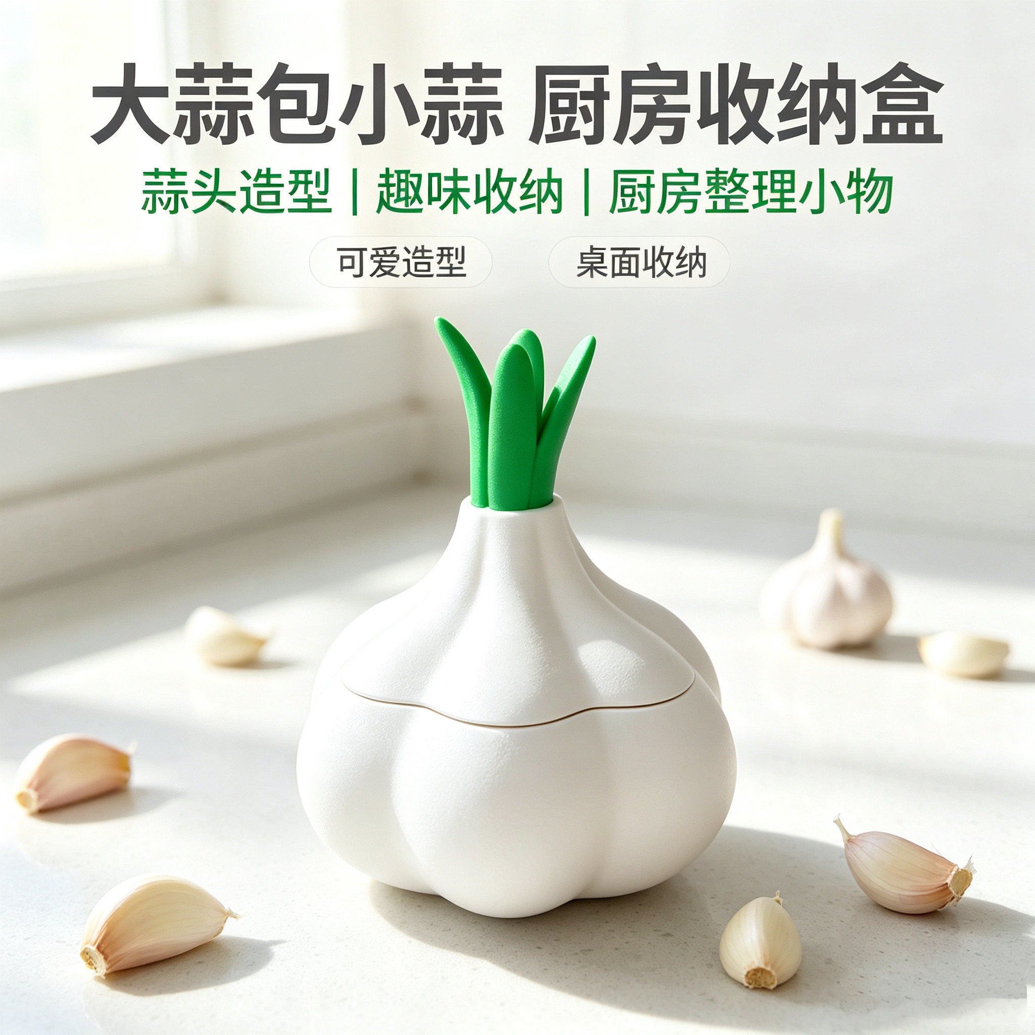 创意【大蒜包小蒜】仿真蒜头收纳盒 厨房小物件整理桌面摆件