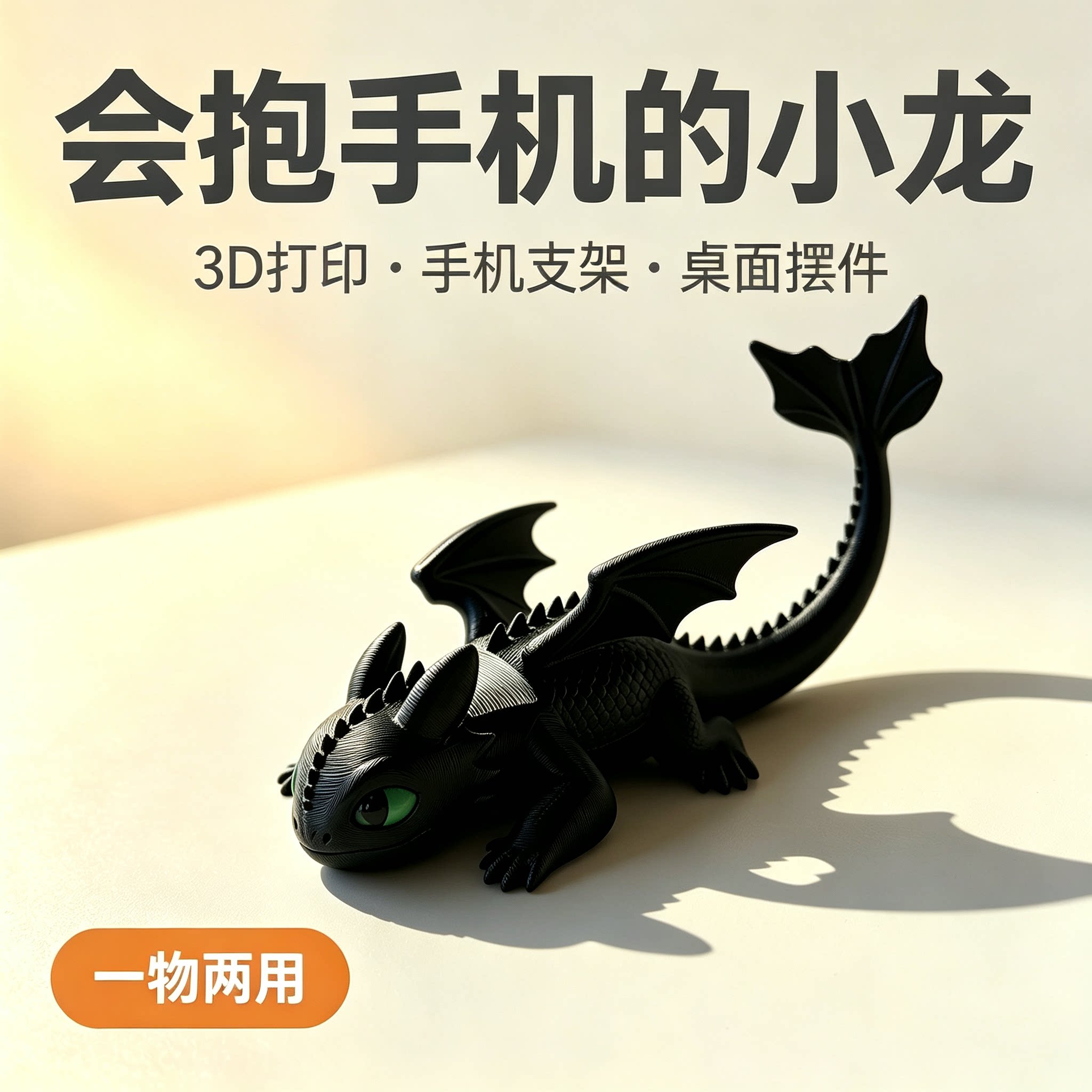 3D打印萌龙手机支架摆件两用