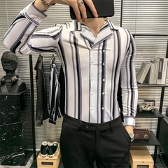 Spring men's long sleeve shirt suit collar slim Stripe Shirt Men's