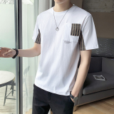 2025夏款男士纯色圆领短袖T恤条纹拼接设计打底衫男B317/9271/P48，男装T恤，电商B317