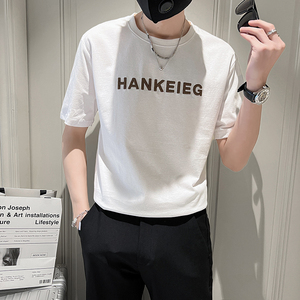 短袖t恤男圆领款字母印花透气时尚半截袖衣服B317-9320-P45,什么衣服搭配雪地靴图片