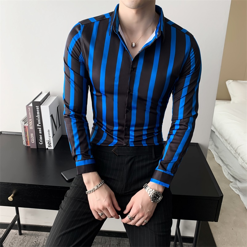 Men's striped shirt autumn slim long sleeve shirt shopkeeper's work clothes man