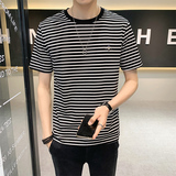 2025夏新款男士条纹T恤圆领套头打底衫短袖T恤黄色B317/6606/P45，男装T恤，电商B317