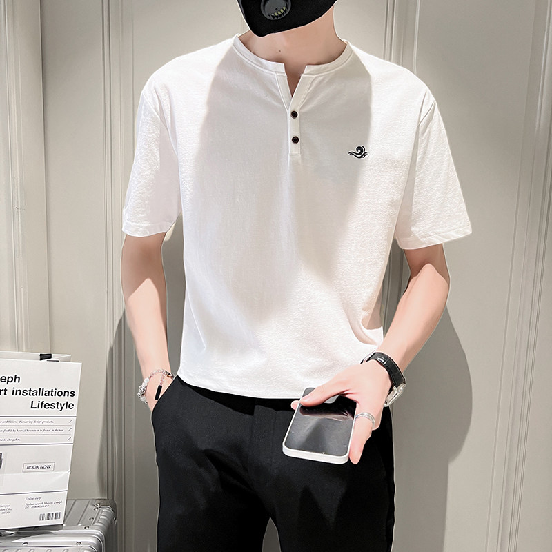 夏季新款短袖t恤男潮牌休闲百搭V领时尚简约款B317-9318-P45图片