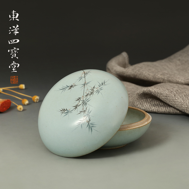 匠人手繪印泥盒竹影圖印泥缸手造