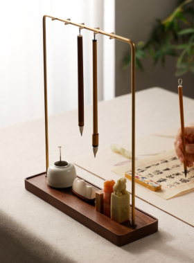 齐云文承笔挂毛笔架 实木创意新中式书法用木器文房四宝摆件挂笔