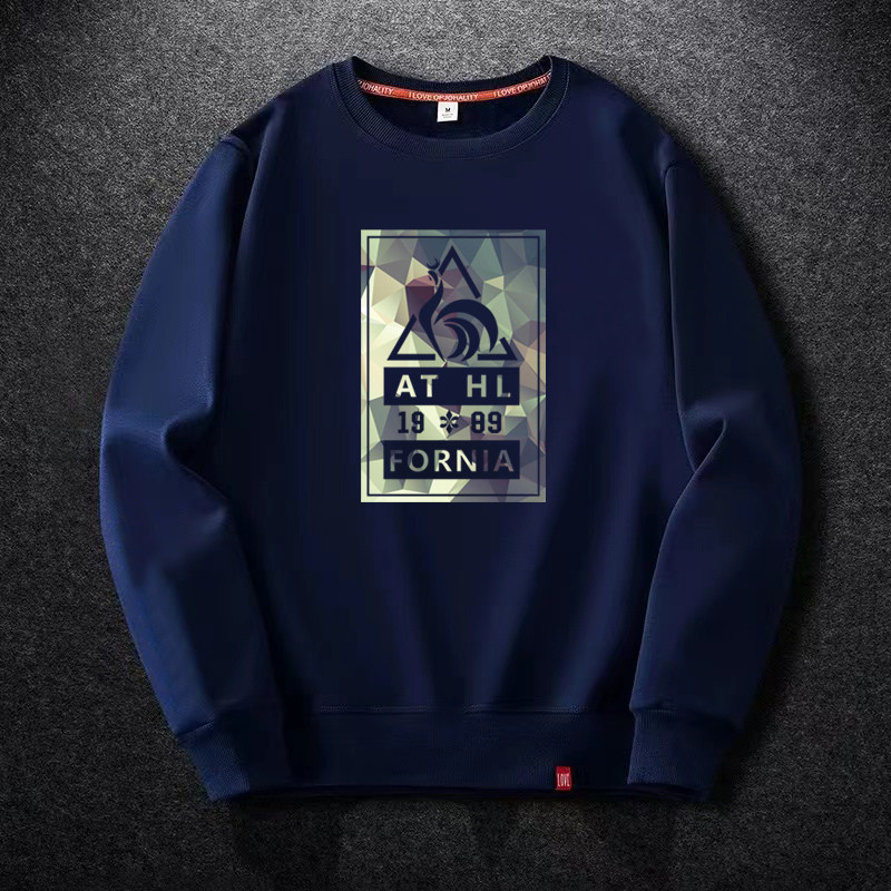 法国公鸡秋冬季无帽卫衣男韩版纯色长袖衣服秋装学生个性印花上衣