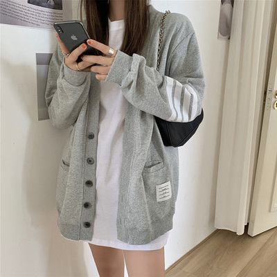 慵懒风V领开衫卫衣宽松bf