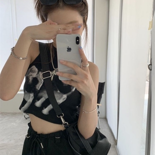 美式小众复古百搭辣妹风短款吊带背心夏季新款修身显瘦无袖上衣女