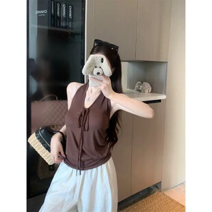 韩系设计感v领系带露背气质挂脖背心女夏季外穿收腰显瘦百搭上衣