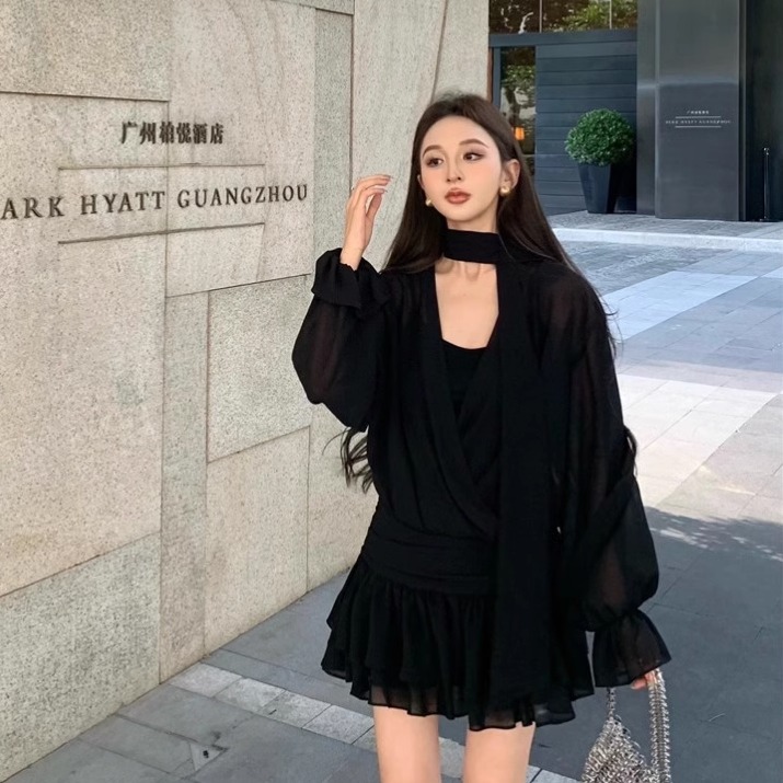 雪纺短裙名媛御姐风a字裙子