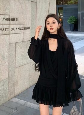雪纺短裙名媛御姐风a字裙子