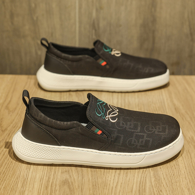 男鞋夏季透气一脚蹬软底休闲布鞋男款无鞋带乐福板鞋轻便宽脚帆布