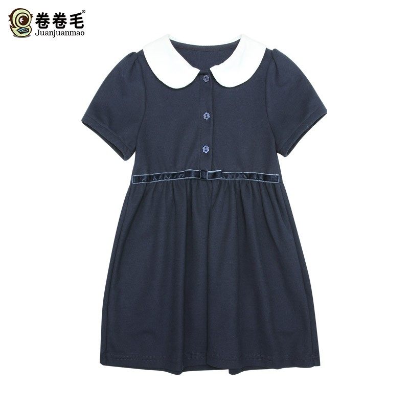 卷卷毛春夏季女童短袖连衣裙幼儿园园服A字裙学院风小学生班服裙