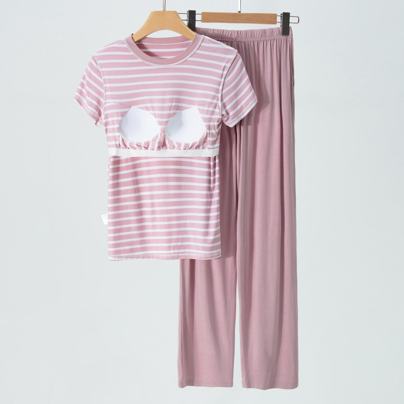 夏季女士睡衣家居服条纹