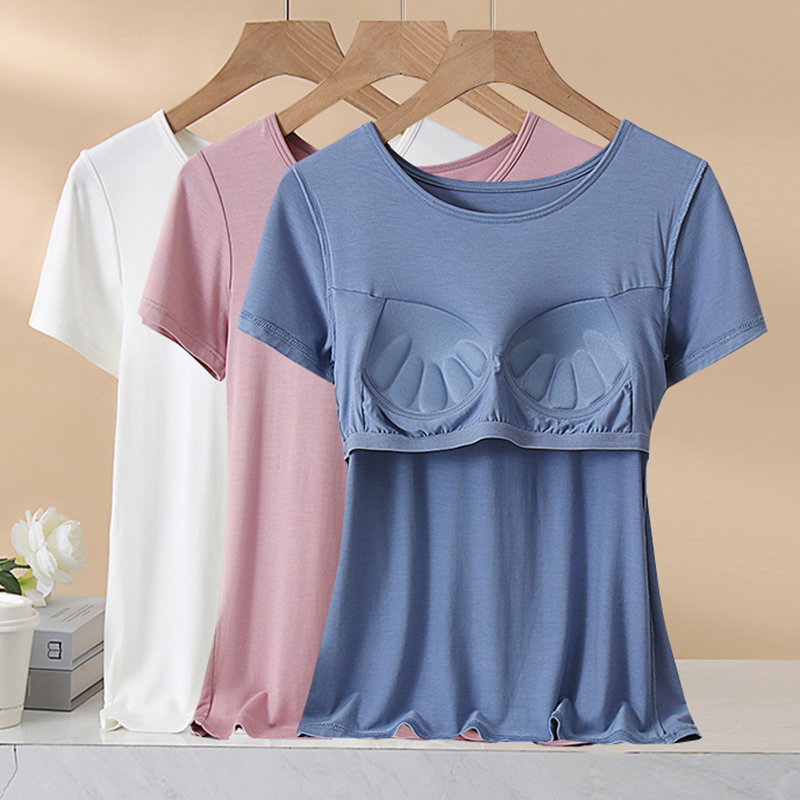 带胸垫短袖T恤女夏季薄款