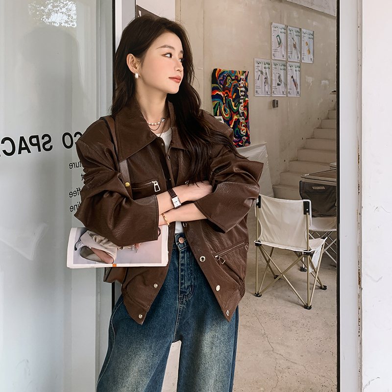 2023新款PU皮机车服皮夹克短款皮衣外套女103-1599-P155-K218，女装皮衣，浙宝103（原192）