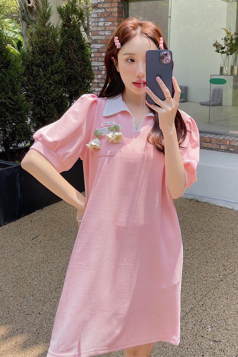 2023新款夏季拼色法式POLO领连衣裙192-077-P90K138,女装连衣裙,浙宝103（原192）