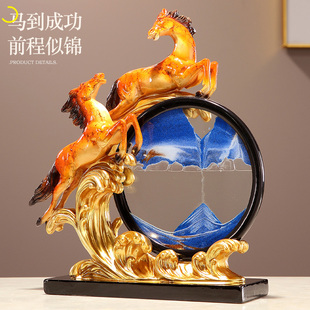 双马马到成功摆件流沙漏酒架家居客厅电视酒柜装饰新家乔迁送礼物