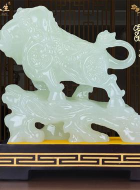 运势如虹玉石牛摆件高档招财风水老板办公室酒柜桌面公司开业礼物