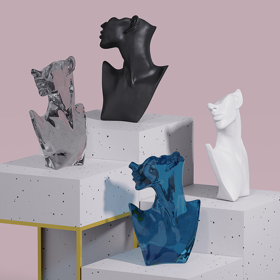 抽象侧脸耳环模特珠宝项链颈部展示模特台项链展示架耳环展示道具