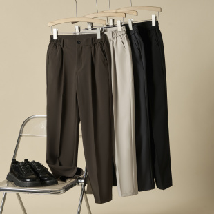 长裤 痞帅松紧腰商务职业西装 子 男港风宽松直筒休闲裤 垂感九分西裤