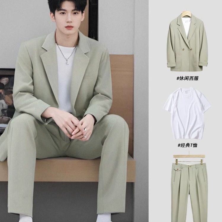 轻熟休闲西服套装男痞帅网红宽松正装高级感韩版结婚礼服西服外套