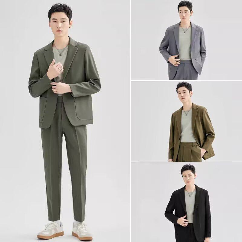 大码休闲西服套装男士高级感宽松韩版帅气轻熟风西装外套垂感免烫