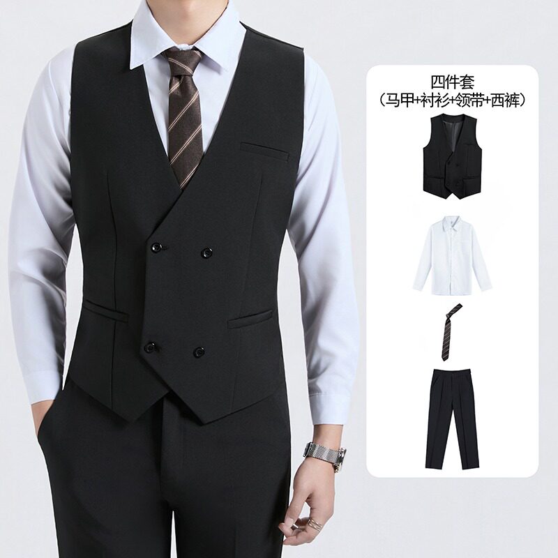 西装马甲西裤套装男韩版修身马夹主持新郎结婚伴郎礼服兄弟团上班