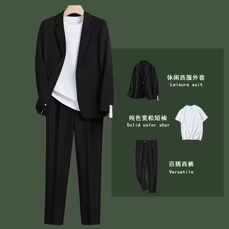 轻熟风男士休闲穿搭西服套装夏季短袖小西装外套韩版垂感休闲简约
