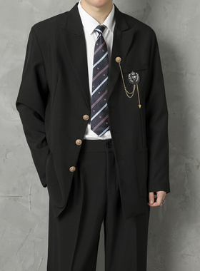 原创男生dk西装制服外套日系学院风校供感黑色西服开衫设计感港风