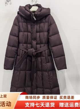 雪中奥99129时尚休闲白鸭绒连帽长款系带羽绒服外套冬装2025女款