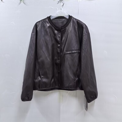 荔CAW5637时尚休闲圆领夹克宽松PU皮衣百搭短外套春装2026女新款