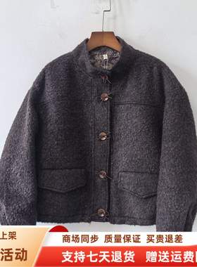 Z93162时尚百搭宽松立领粗花呢短外套减龄休闲上衣冬装2025女新款