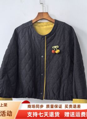 Z95002时尚休闲夹棉撞色宽松百搭减龄短款棉服外套冬装2025女新款