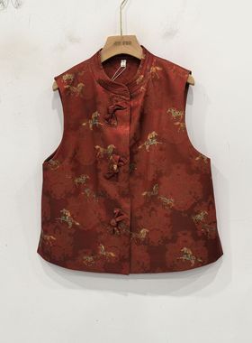 卓YAM-6A159时尚国风小马图案背心新中式百搭马甲春装2025女新款