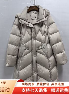 菲姿彩HZ-G257025休闲鸭绒保暖连帽中长羽绒服外套冬装2025女新款