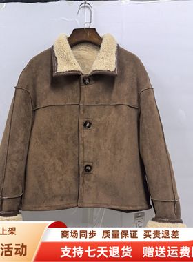 F25D-D1329时尚休闲羊羔毛拼接麂皮绒加厚减龄短外套冬装2025女款