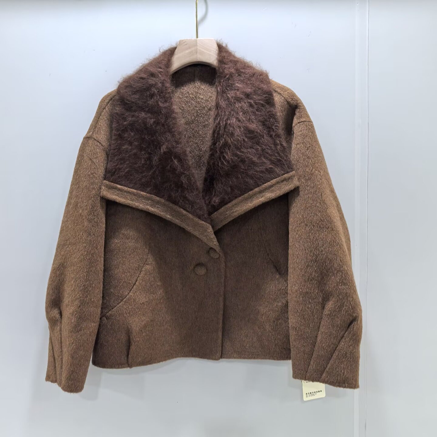 HRLD5266冬装2026女新款时尚宽松大翻领加厚拉绒羊毛大衣短呢外套