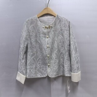 2026女新款 短外套春装 国风刺绣宽松上衣撞色新中式 26A1021时尚