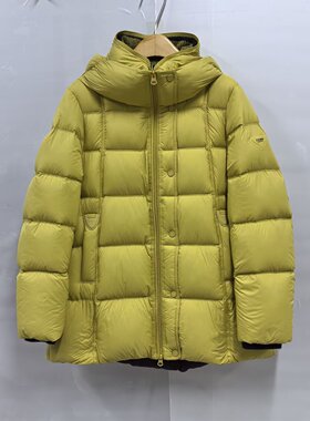 26D523时尚90白鸭绒连帽中长款保暖羽绒服休闲短外套冬装2026女款
