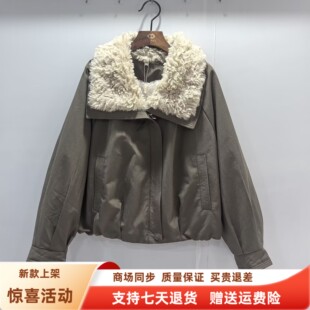 鹤颖B25A5153时尚休闲羊羔毛翻领加厚加绒夹克短外套冬装2025女款