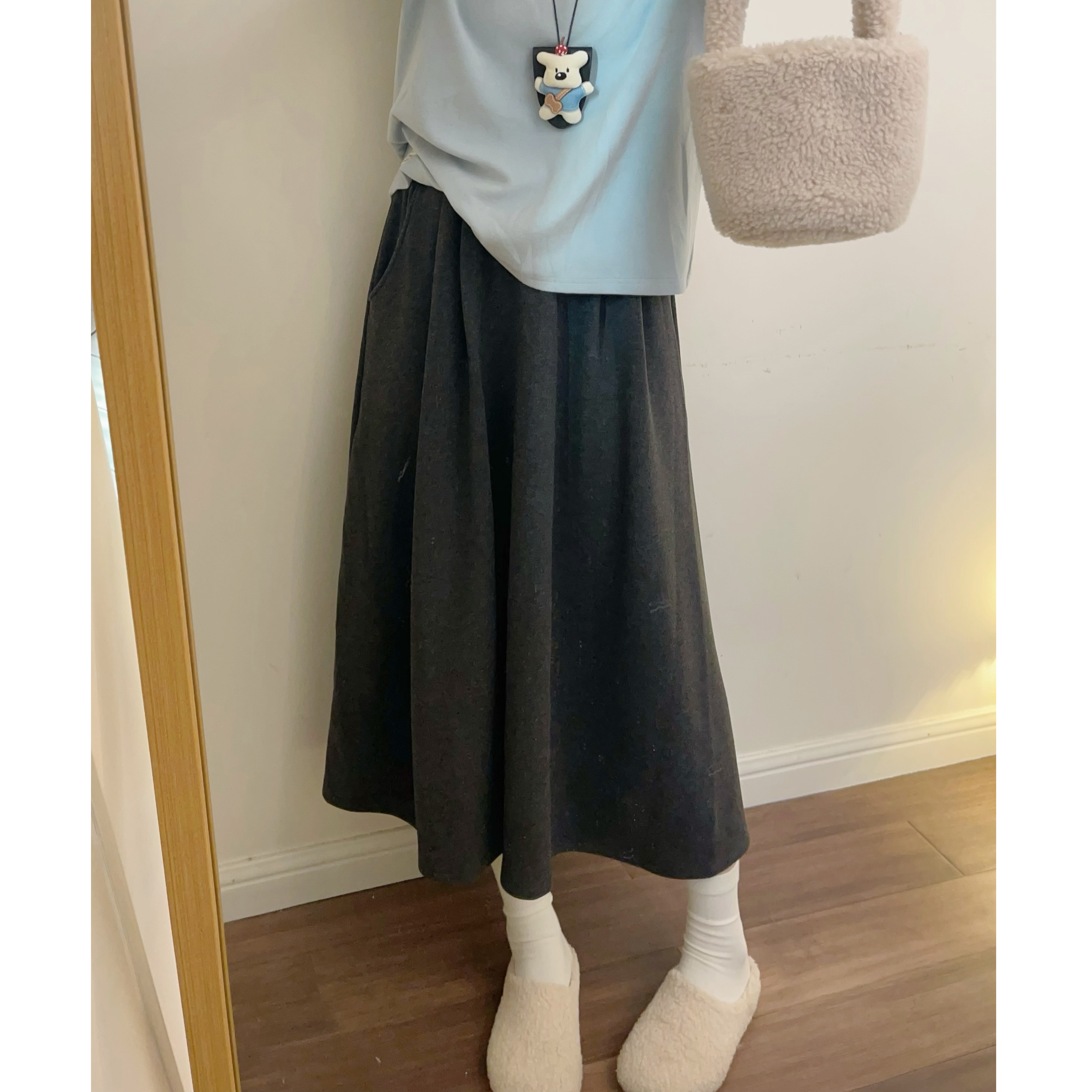 秋家自制/糯米绒绒 舒适实穿至上 暖暖显瘦好版型a字裙厚实裙长裙